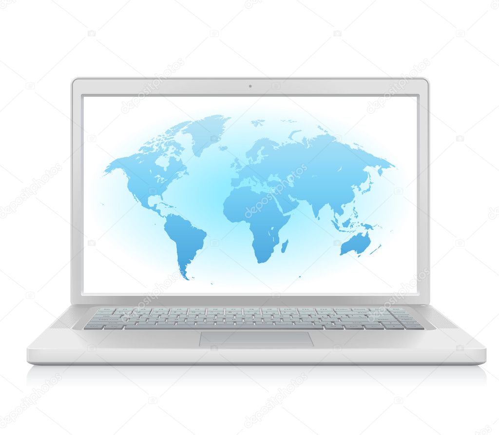 Laptop with World map — Stock Vector © ildogesto #3295541