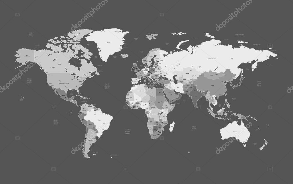 Gray detailed World map — Stock Vector © ildogesto #3318157