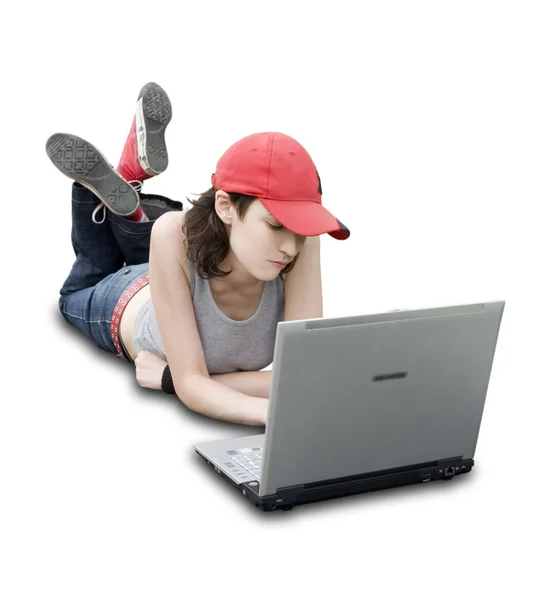 Подросток / студент с ноутбуком — стоковое фото
