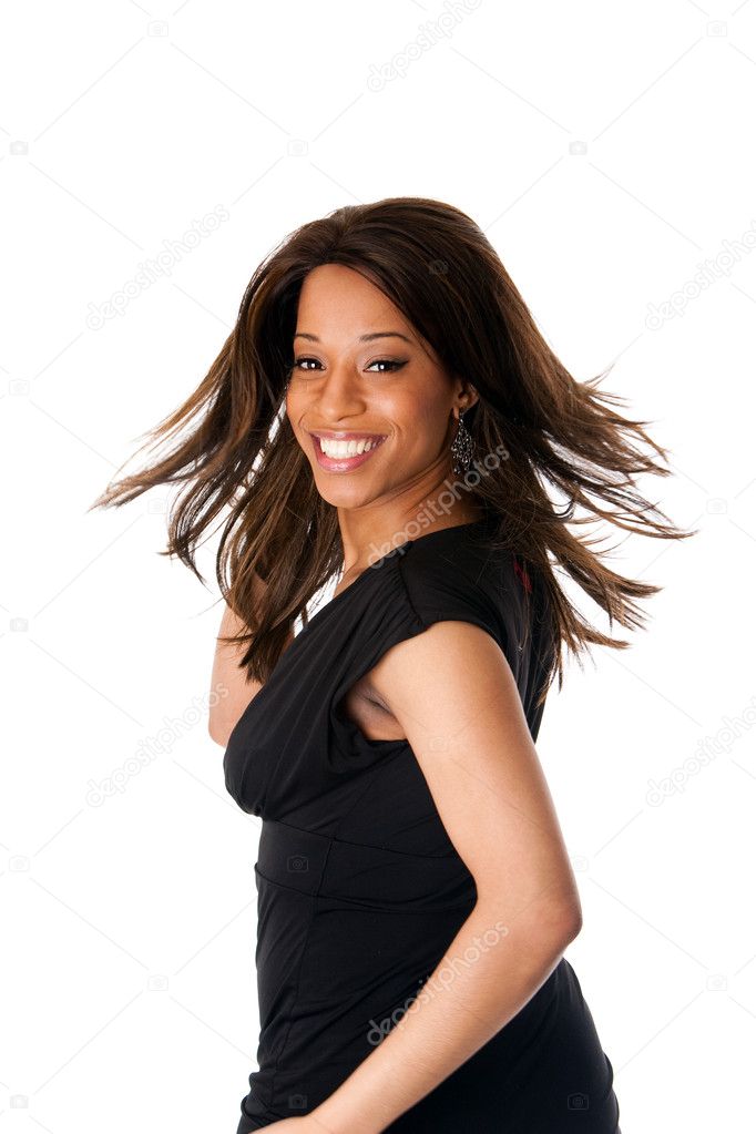 African business woman twirling hair