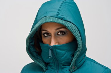 Young woman with green hood clipart