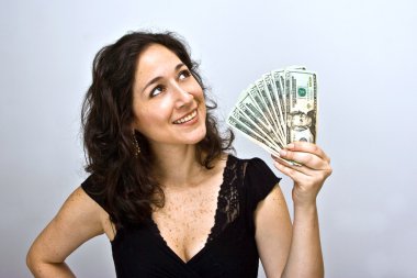 Woman waving money clipart