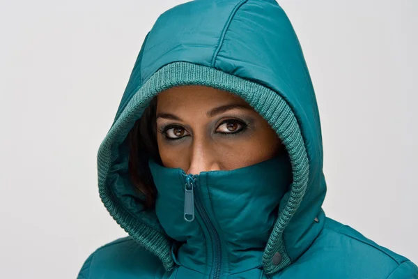 Young woman with green hood — Stock Photo, Image