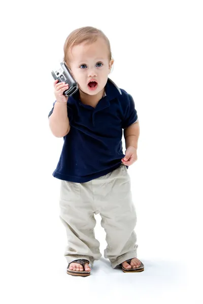 Dítě s telefonem — Stock fotografie