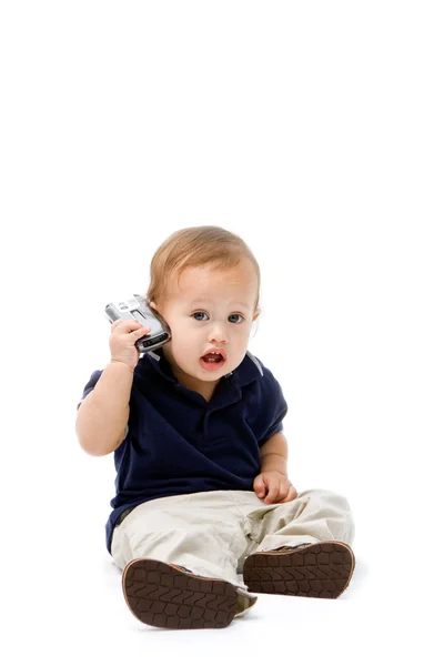 Barnet med telefonen — Stockfoto