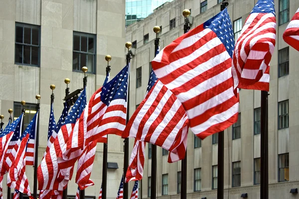 A row of American flags Stock Photo