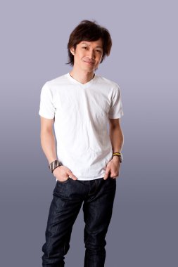 Smiling Asian man in white shirt clipart