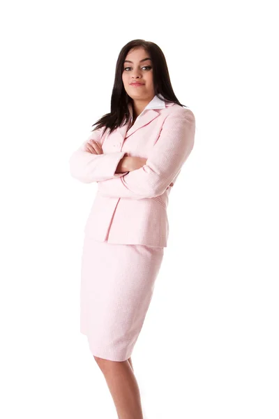 Business woman in pink suit — Stock Photo, Image