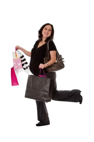 Gravid kvinna med kassar och påsar — Stockfoto