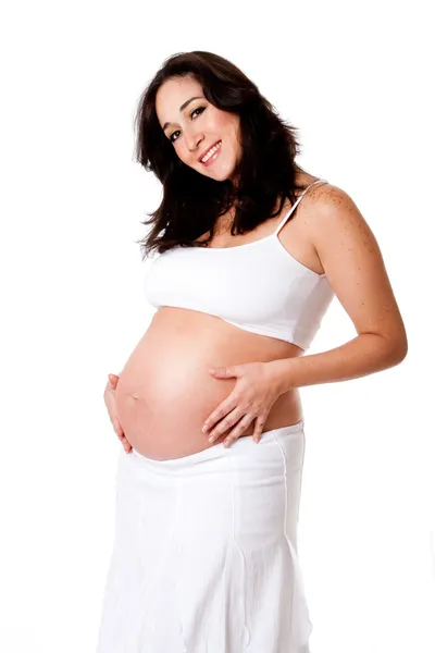 Mujer embarazada sosteniendo vientre — Foto de Stock