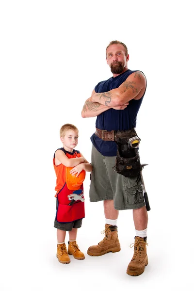 Far och son redo för byggnation — Stockfoto