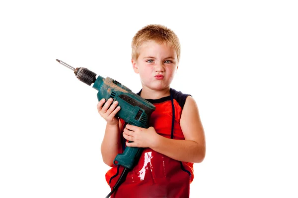 Boy kid with drill — Stock Photo, Image