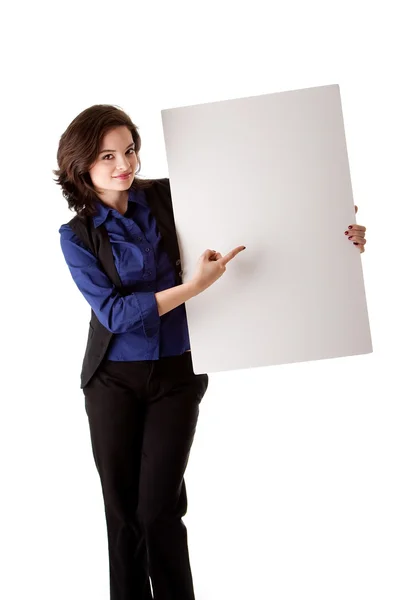 Young business woman with white board — Stock Photo, Image