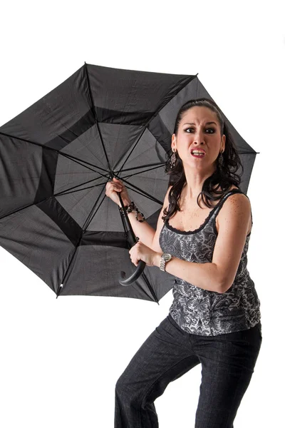 Τρελή γυναίκα με ομπρέλα — Φωτογραφία Αρχείου