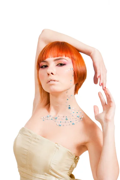 모조 다이아몬드로 빨간 머리 — 스톡 사진