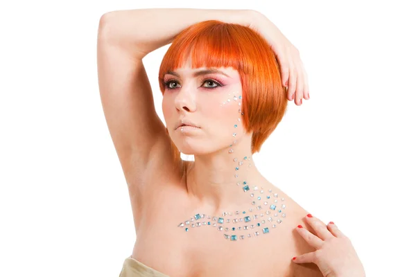 Redhead with rhinestones — Stock Photo, Image