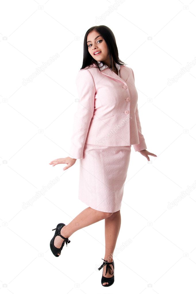 Happy business woman in pink suit