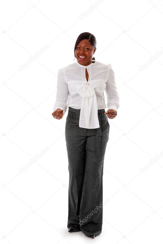 African business woman snapping fingers