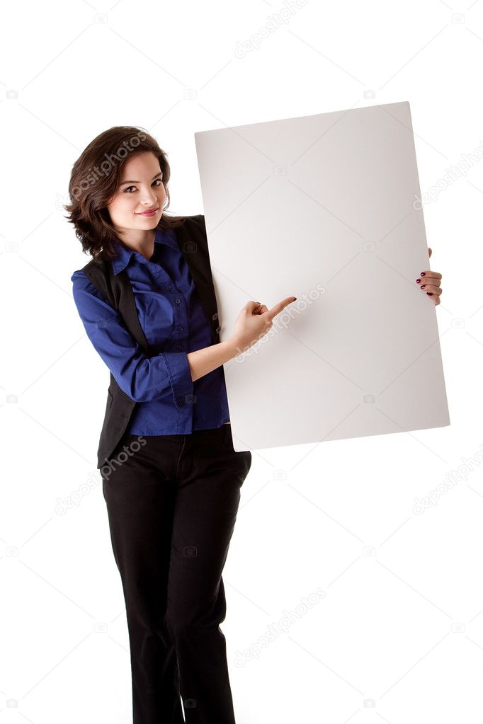 Young business woman with white board
