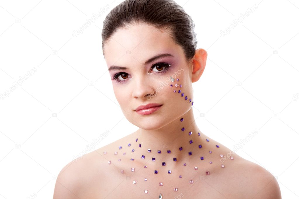 Beautiful woman with purple makeup