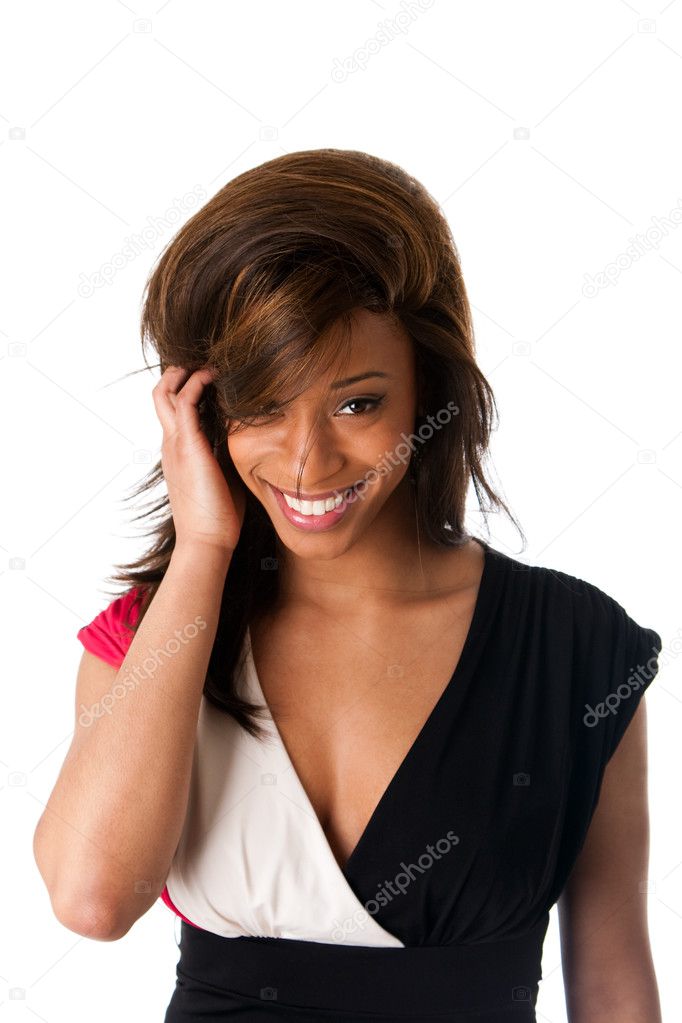 Smiling shy African woman