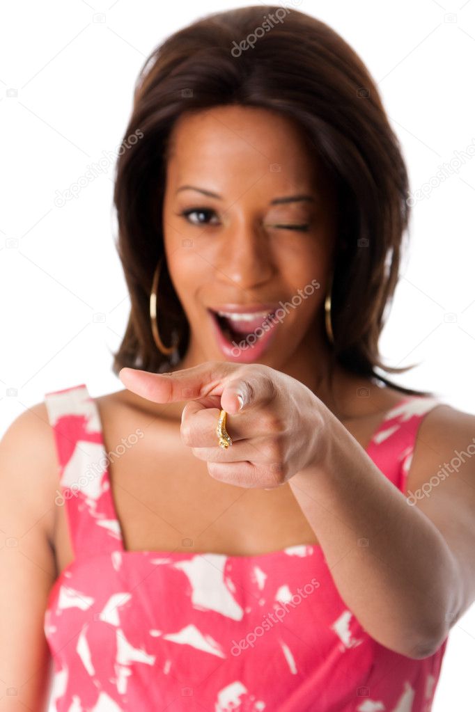 African business woman pointing finger