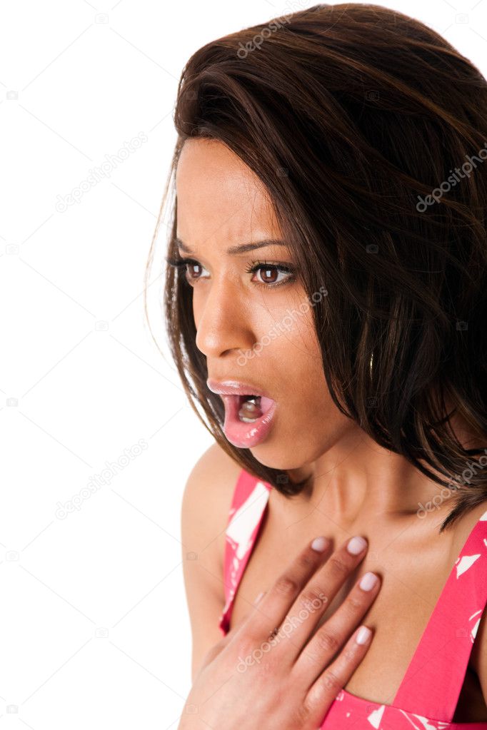 Worried shocked African woman