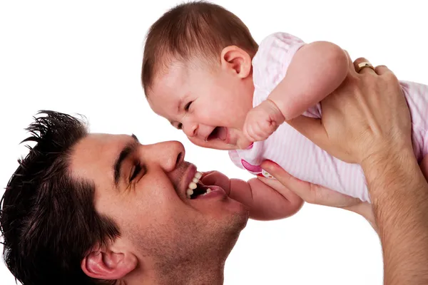 Happy laughing father and baby daughter — Stok Foto
