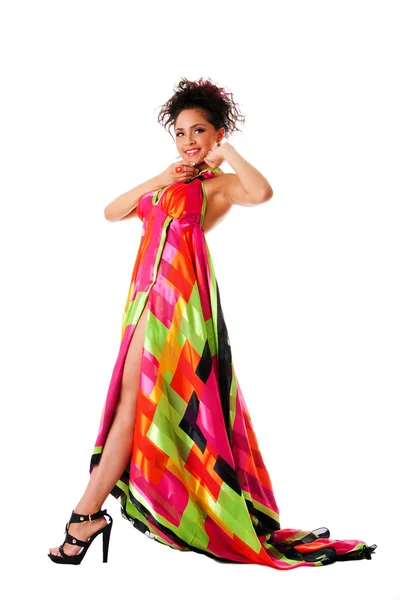 Donna di moda in abito colorato — Foto Stock