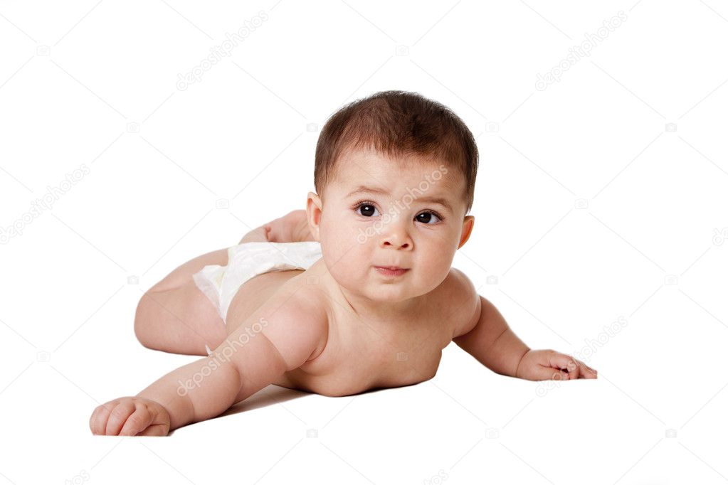 Naked child lying in snow stock photo. Image of down 
