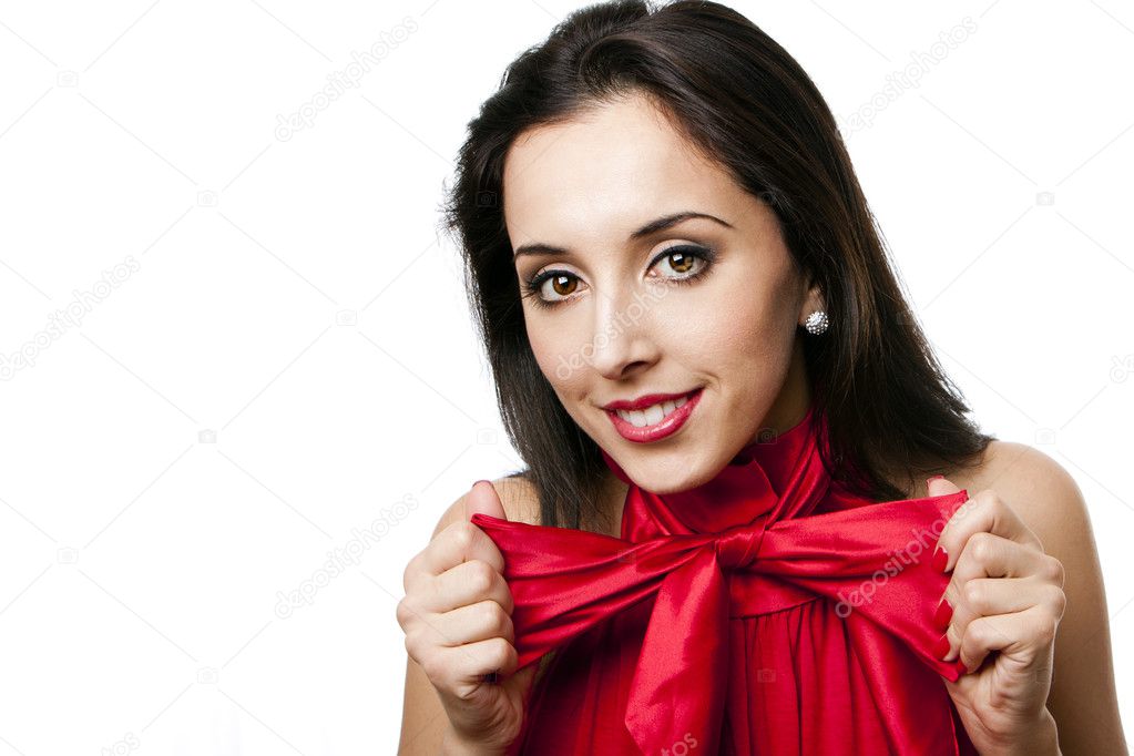 Happy beautiful woman with bow-tie