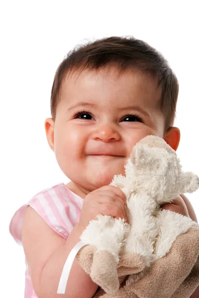 Happy baby with security blanket — Stock Photo, Image