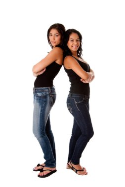 Hppy young girls back to back clipart