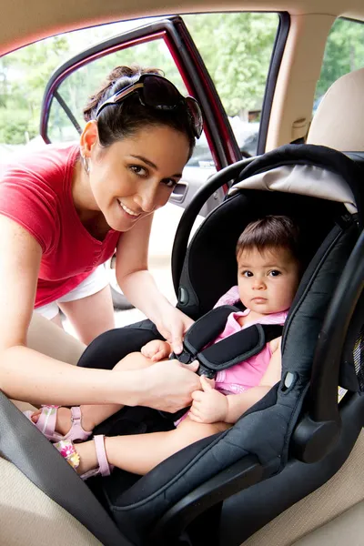 Baby in car seat for safety — Stock Photo, Image