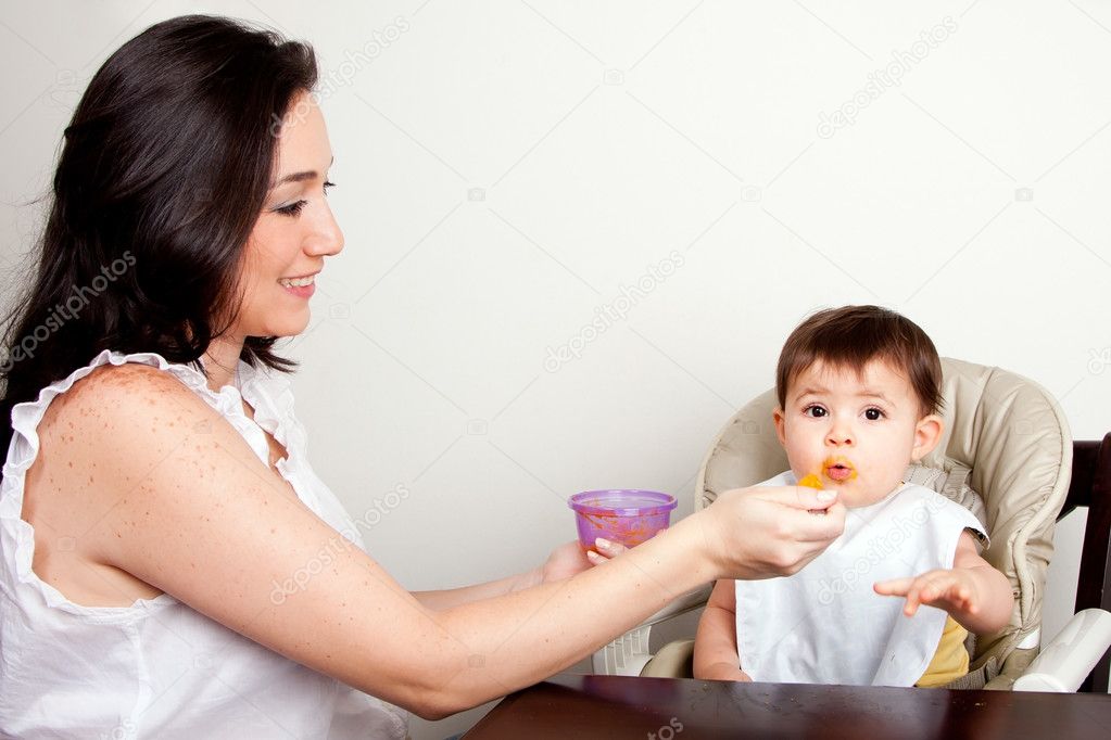 Funny baby messy eater