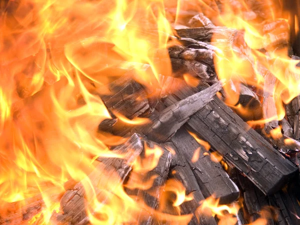 Holz in Flammen. Feuer. — Stockfoto