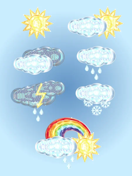 Set di 7 emblemi meteorologici in cristallo per il giorno — Vettoriale Stock