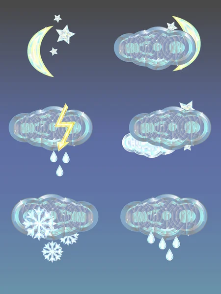 Conjunto de 6 emblemas de clima cristalino para la noche — Vector de stock