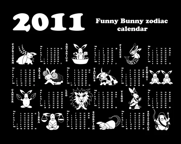 Coelho engraçado calendário do zodíaco 2011 — Vetor de Stock