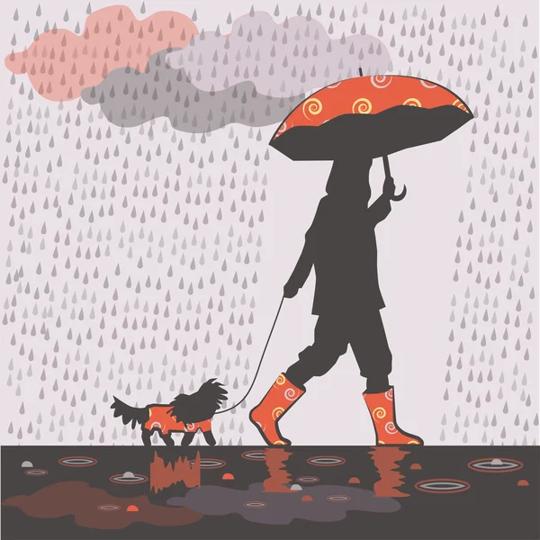 1 雨下的女孩 — 图库矢量图片
