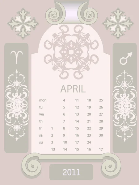 Kalender jendela retro, April - Stok Vektor