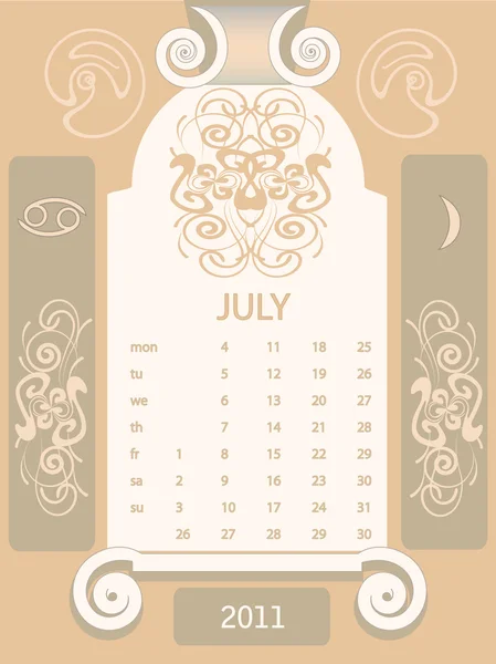 Calendario de ventanas retro, julio — Vector de stock