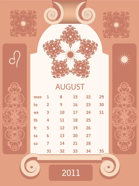 Retro-Fenster Kalender August — Stockvektor