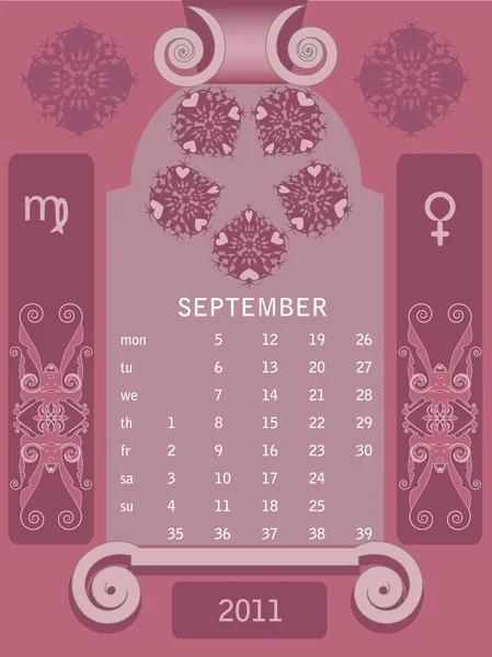 Calendario ventanas retro septiembre — Vector de stock