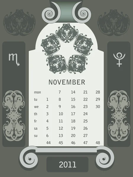 Retro windows calendar November — Stock Vector