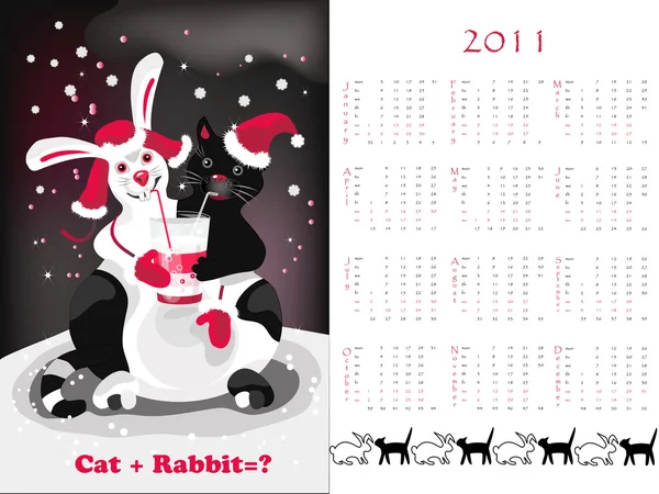 Pequeño calendario gato y conejo — Archivo Imágenes Vectoriales
