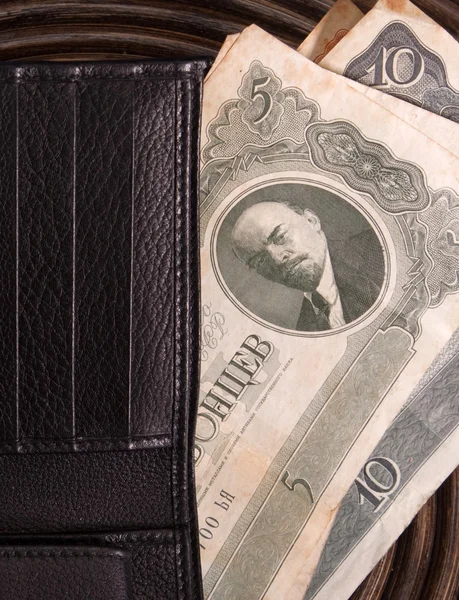 OLD RUSSIAN MONEY IN A MODERN WALLET — Stock Photo, Image