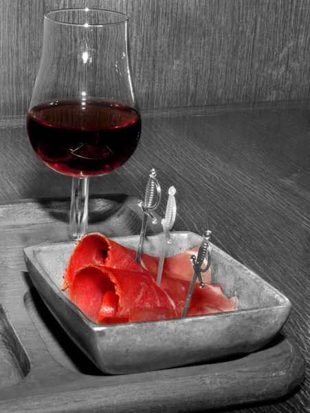 Kırmızı şarap ve parma — Stok fotoğraf