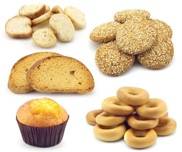 Cracker, muffin, bagel e carote — Foto Stock