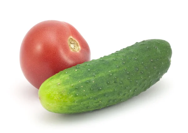 Red tomato and cucumber together — Stock Photo, Image
